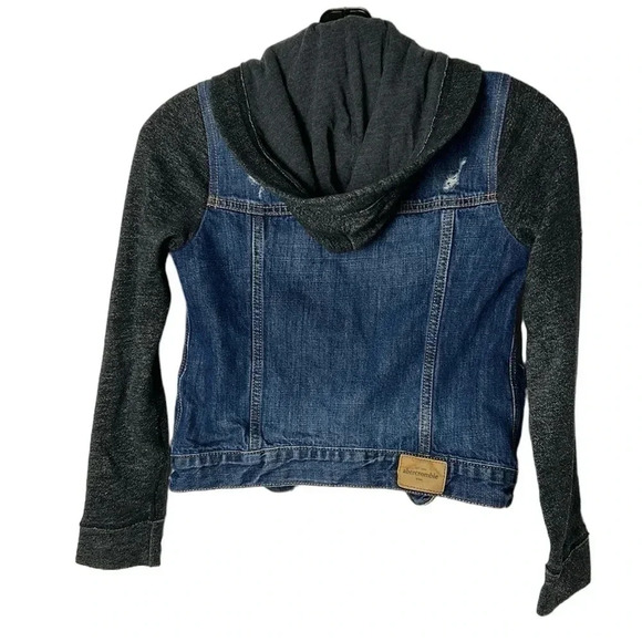 Abercrombie kids M/12, denim jacket. Distressed,multi  media,hood,back to school - Picture 4 of 10